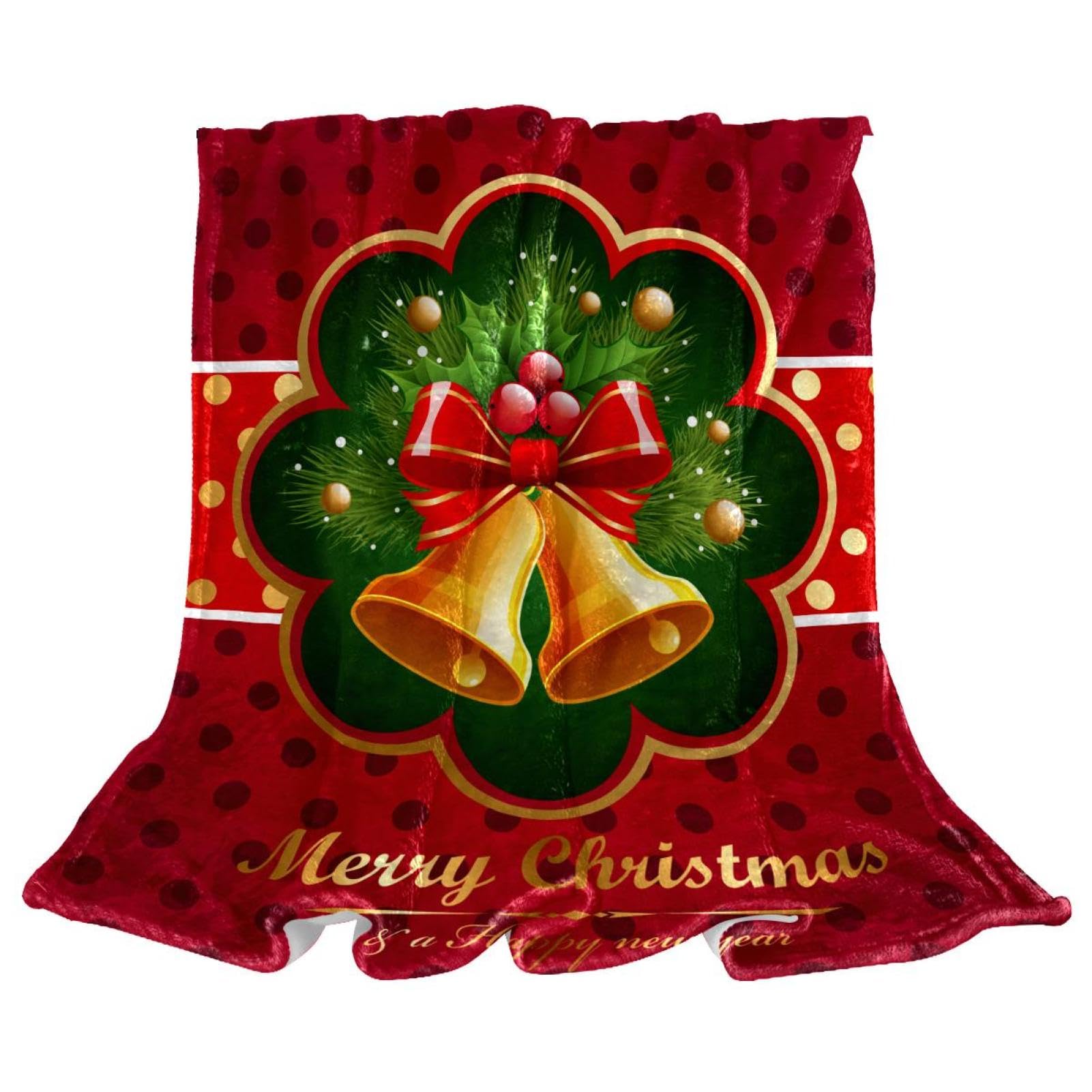 Couverture Polaire Cloche d'or De Noël douce et chaude pour jeté de canapé microfibre
