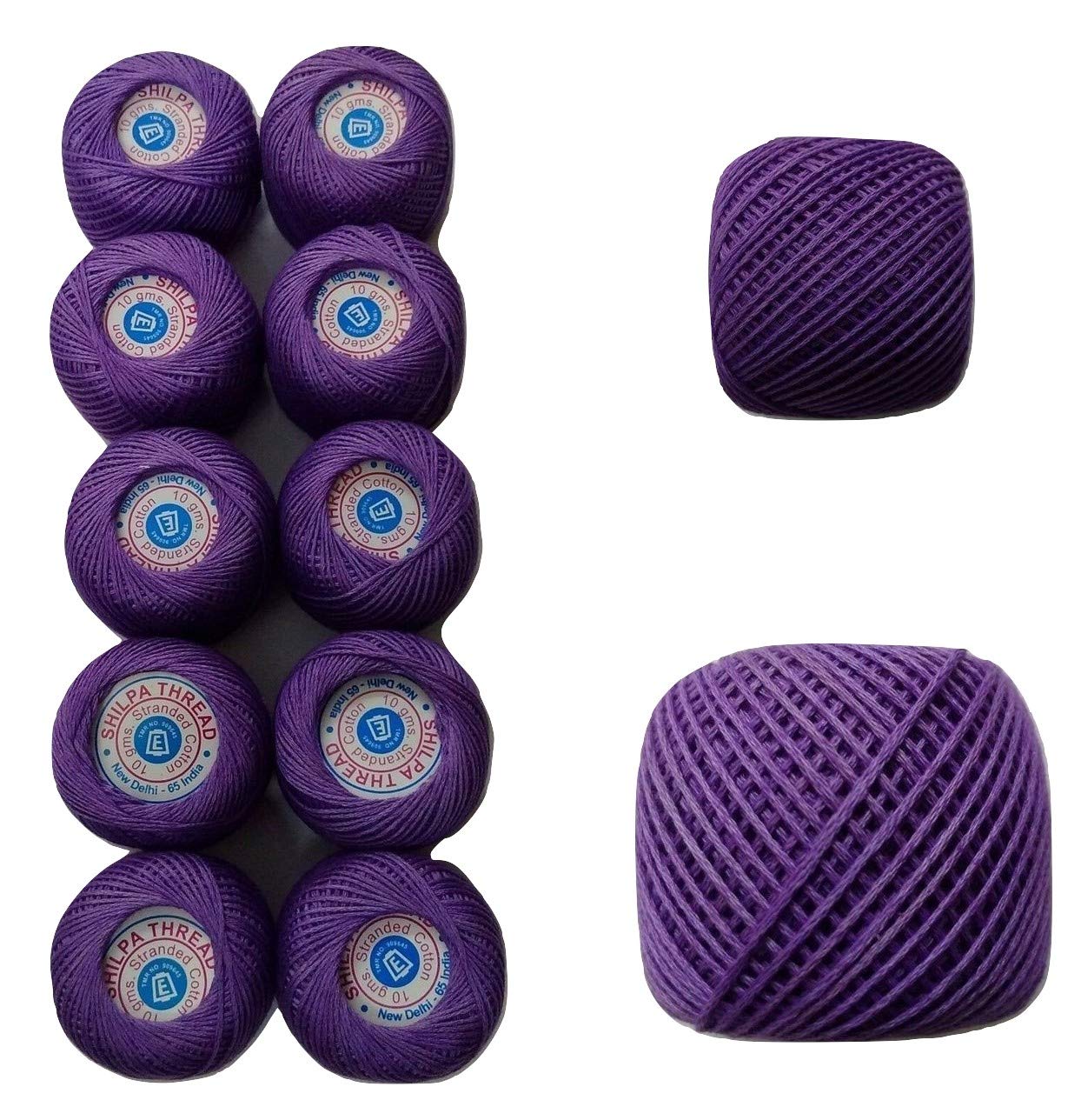 6 PLY Strand - Lot Set of 10-100% Cotton Yarn Thread - Crochet Lace Knitting Embroidery Cross Stitch (10 Balls - 100 Grams) (Amethyst)