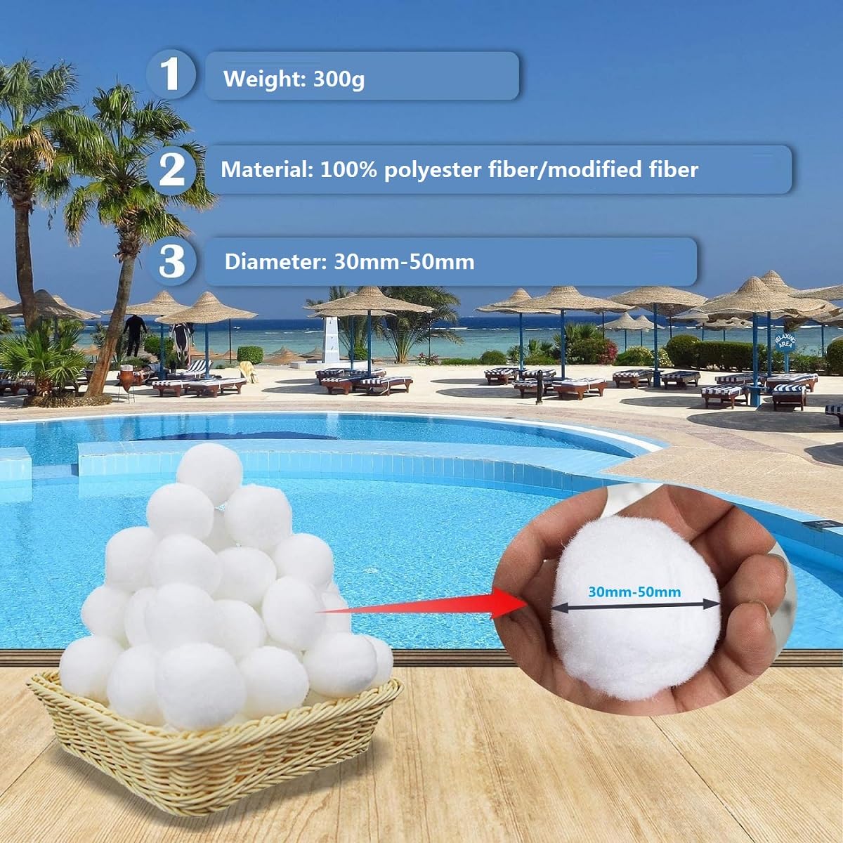 Bolas Filtro Piscina,Bolas Depuradora Piscina,Bolas del Filtro de Arena del Cuarzo 300g Reutilizable Bolas Algodon Filtro de Piscina para Sistema de Filtro de Arena Piscina Bomba de Filtro