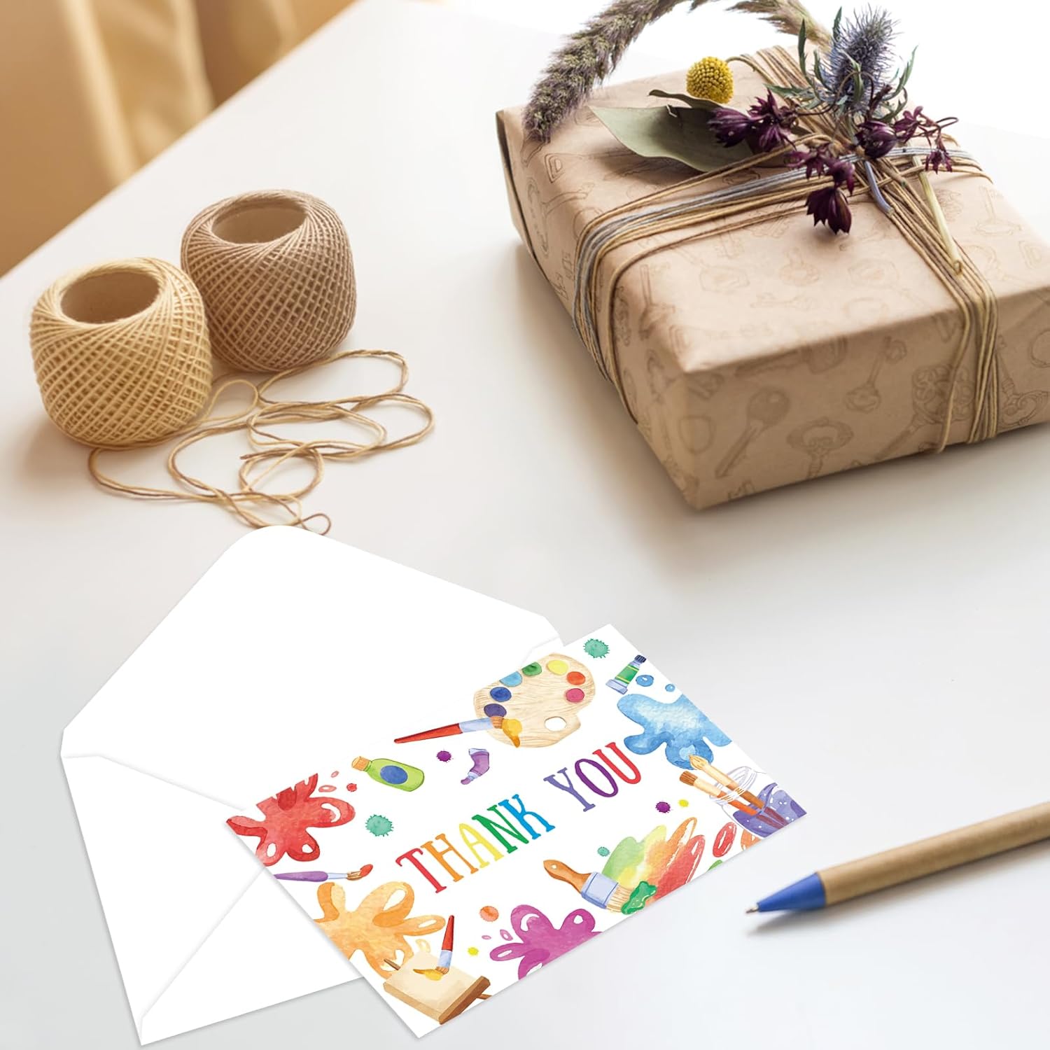 24 Pack Art Thank You Card Watercolor Pigment Note Cards with Envelopes Stickers Colorful Greeting Blank Cards for Birthday Baby Shower - Image 4