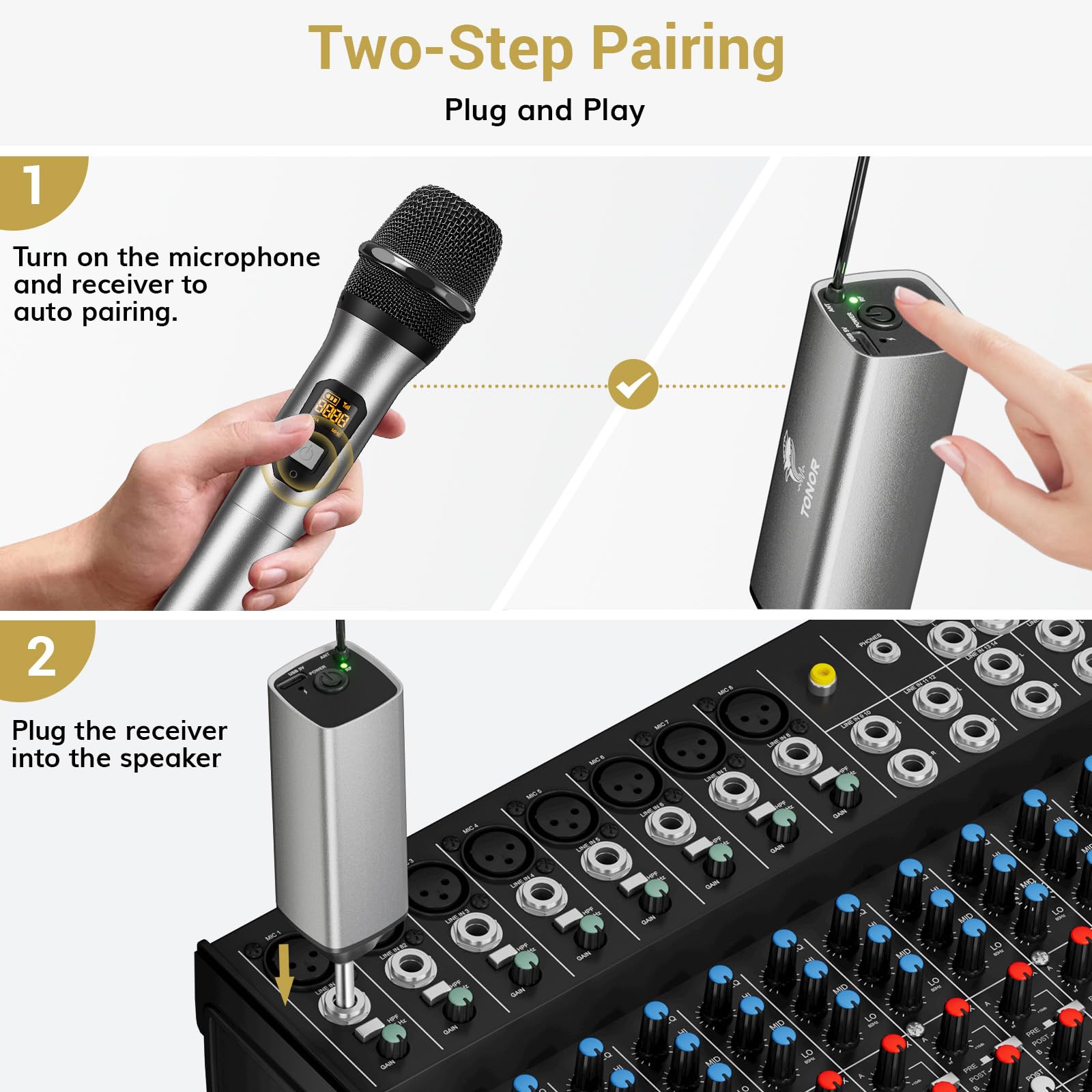 Microfono Cordless Tonor TW630 UHF Dynamico - Dettaglio