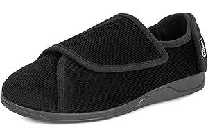 Men's Corduroy Adjustable Memory Foam Slippers for Diabetic, Swollen Feet