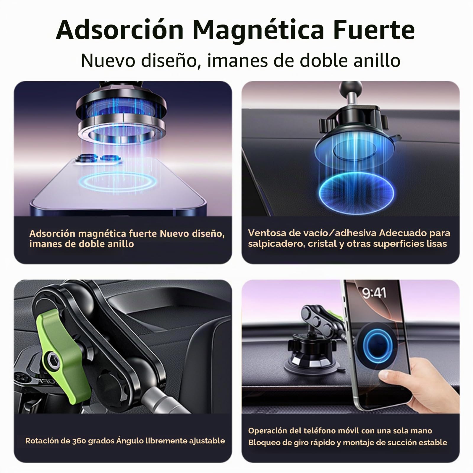 EMEBAY Soporte Magnetico Movil Coche - Aleación de Aluminio | Resistente al Calor, Montaje en Tablero/Parabrisas, Soporte Magnético para Teléfonos/Cámaras en el Auto,Estable,Antisacudidas