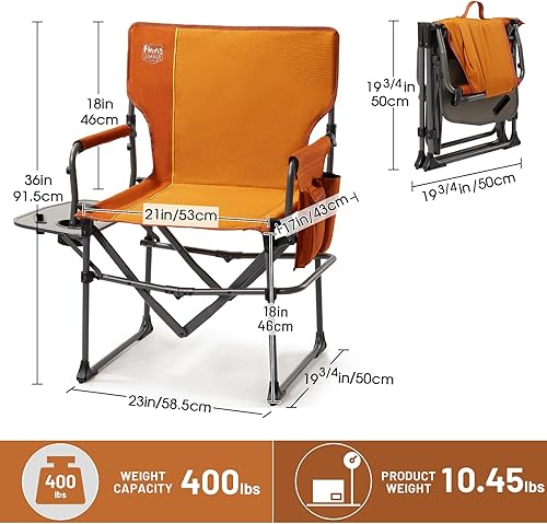 Miniatura 3 de TIMBER RIDGE Silla de aluminio para directores de campamento con bolsillo para mesa lateral, silla plegable portátil, silla de césped resistente