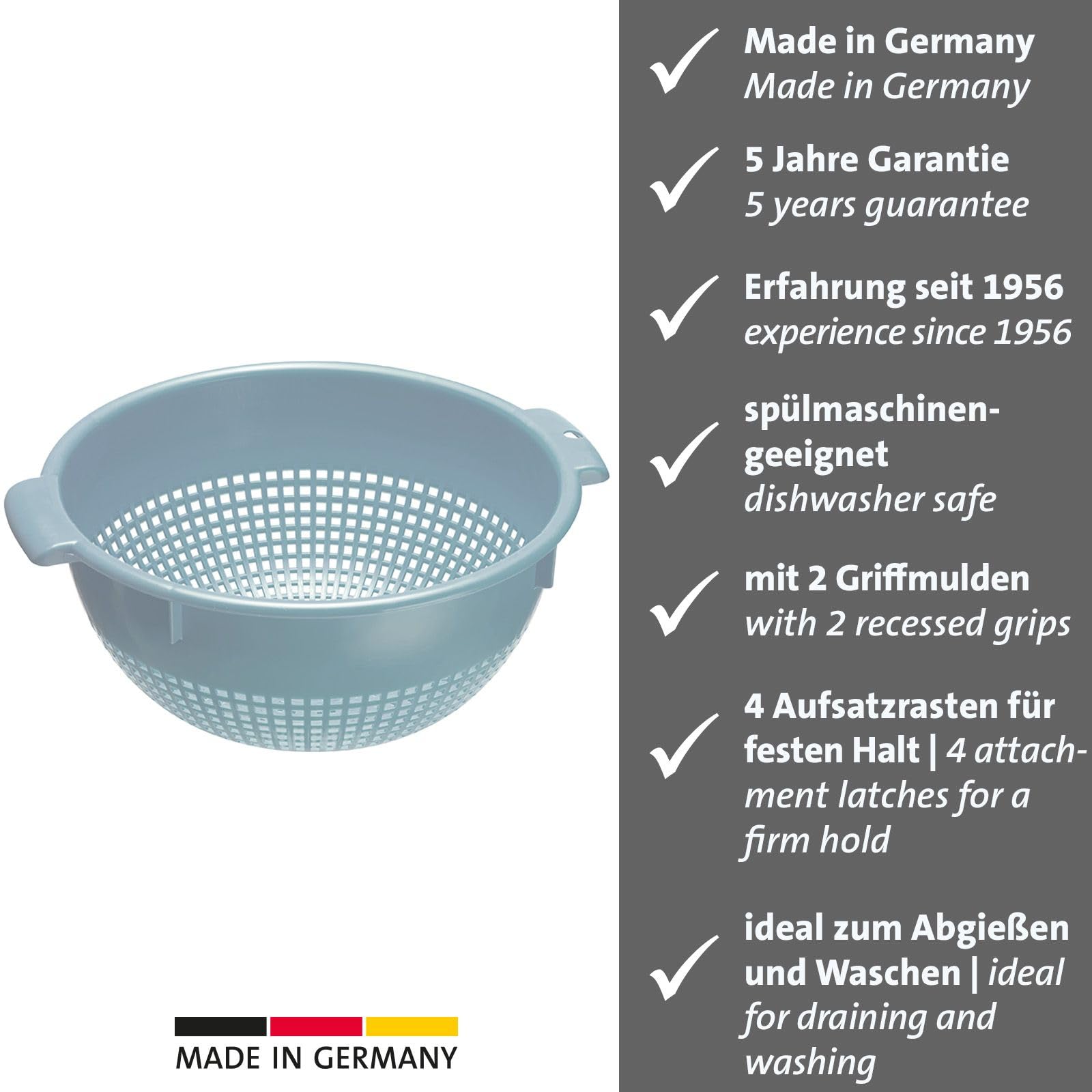 Westmark vergiet/zeef, met verzonken handgrepen en bevestigingsbeugels, kunststof, wit, 21262211