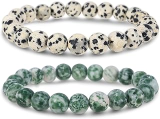 Bivei Natural Gemstone Semi Precious Healing Crystals Handmade Stretchy Round Beads Bracelet,Stocking Stuffers for Women Enhance Positive Energy