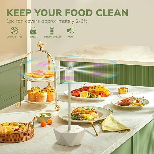 Miniatura 6 de Grete Gotye Ventiladores de mosca de 3 piezas para mesas, ventilador de alimentos para interiores y exteriores, ventilador de mosca con aspas