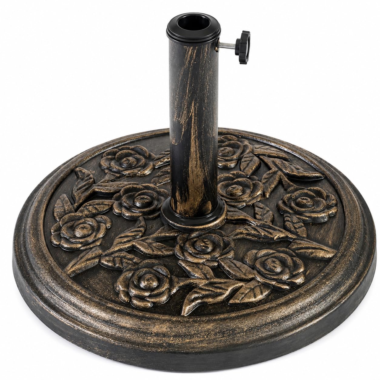 SuperGift.com 9.5kg Cast Iron Garden Parasol Base - Heavy-Duty Round Patio Umbrella Weight Stand with Adjustable Knob, For Outdoor Furniture Umbrella, Canopy, Gazebo, Parasol
