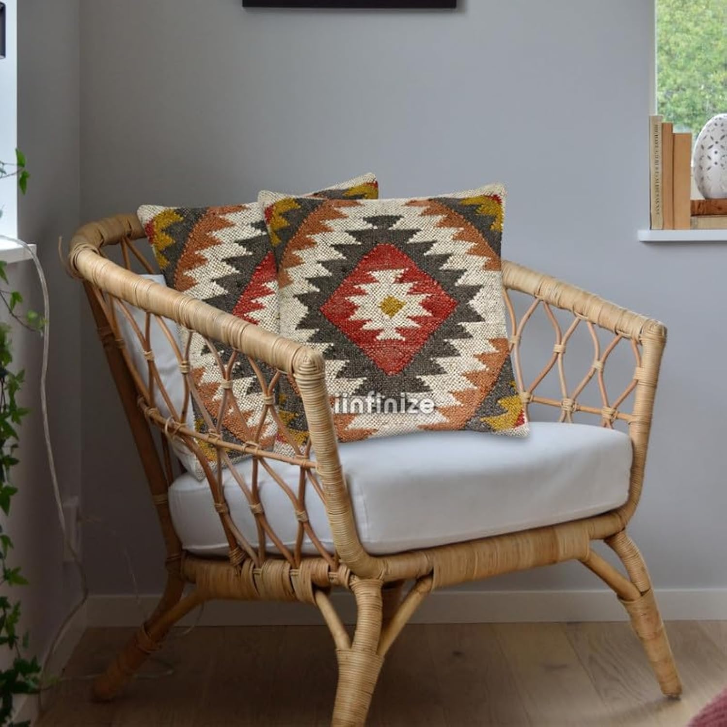 Housses de coussin en laine et jute tissées main 45x45 cm de qualité artisanale