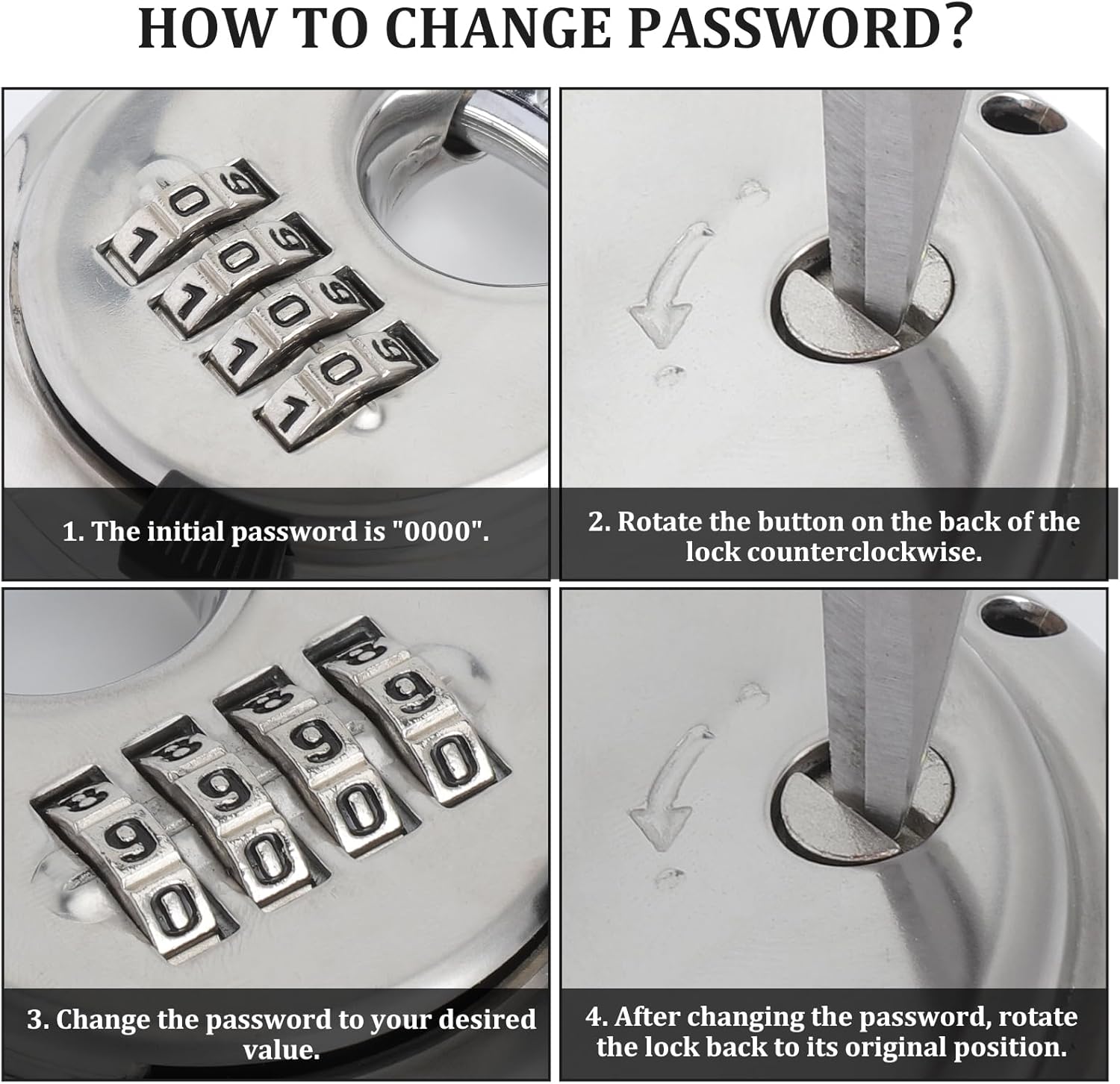 Combination Padlock Stainless Steel 70 mm - Round Shackle Lock with Combination Code & Carabiner, Weatherproof Anti Cutting Combination Lock for Bicycle Helmet Luggage Outdoor Camping Travel