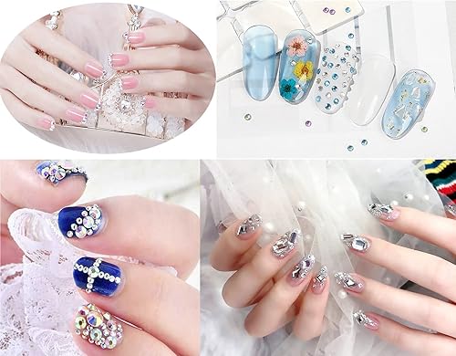 Miniatura 5 de 2 cajas de cuentas masivas, 8000 unidades, 6 tamaños, para arte de uñas, cristales con parte trasera plana, diamantes de imitación para proyectos de