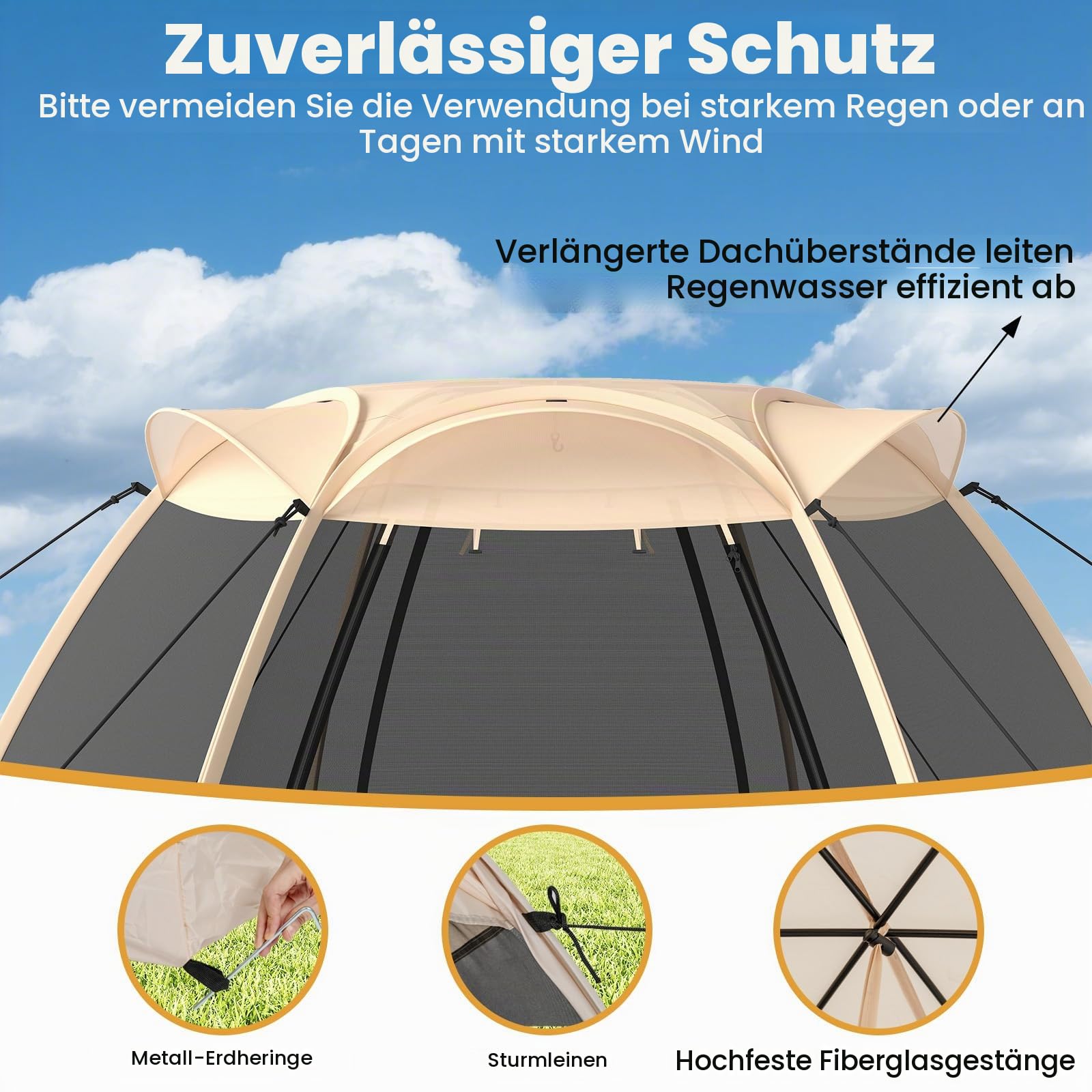 FANTASK Pop-Up-Zelt, faltbares Pavillon mit Rundum-Mesh & Tragetasche & Sonnendach, Sonnenschutzzelt für 4–6 Personen, Campingzelt Screen House für Garten, Terrasse, Hinterhof