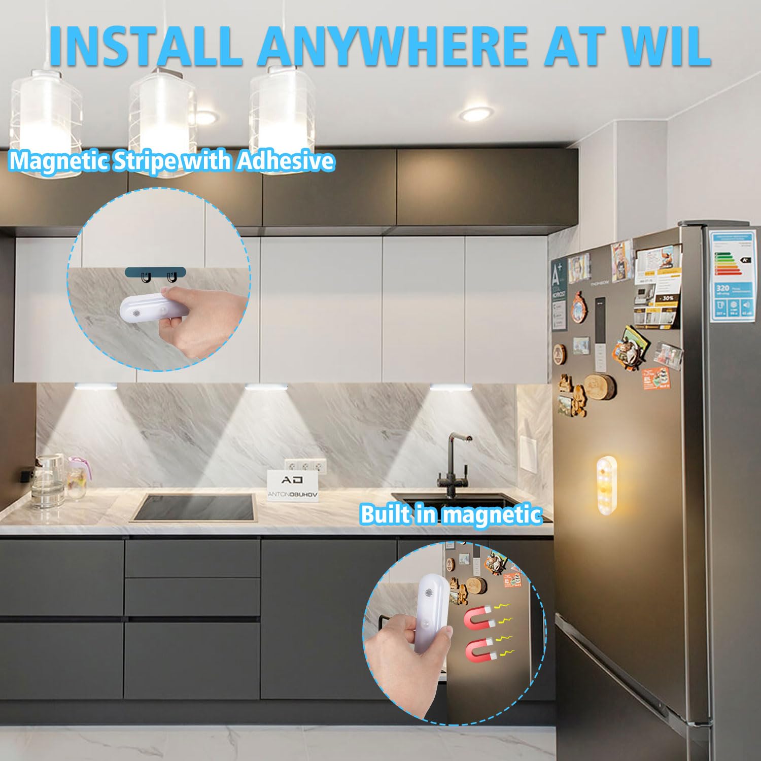 3 Luci LED Sottopensile Con Sensore Di Movimento - 15 Cm, Ricarica USB Type-C, 6500K | Per Cucina, Armadi E Corridoi - Foto 10