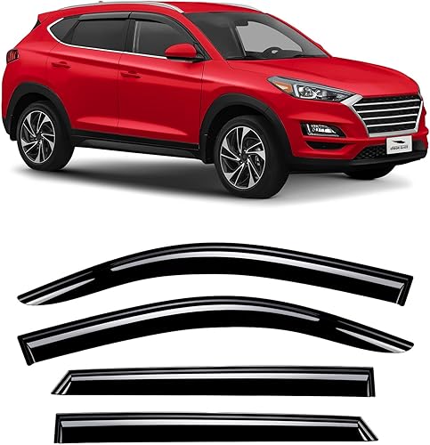 Voron Glass - Protectores de lluvia con cinta adhesiva extra duraderos para Hyundai Tucson 2016-2021, deflectores de ventana, viseras de