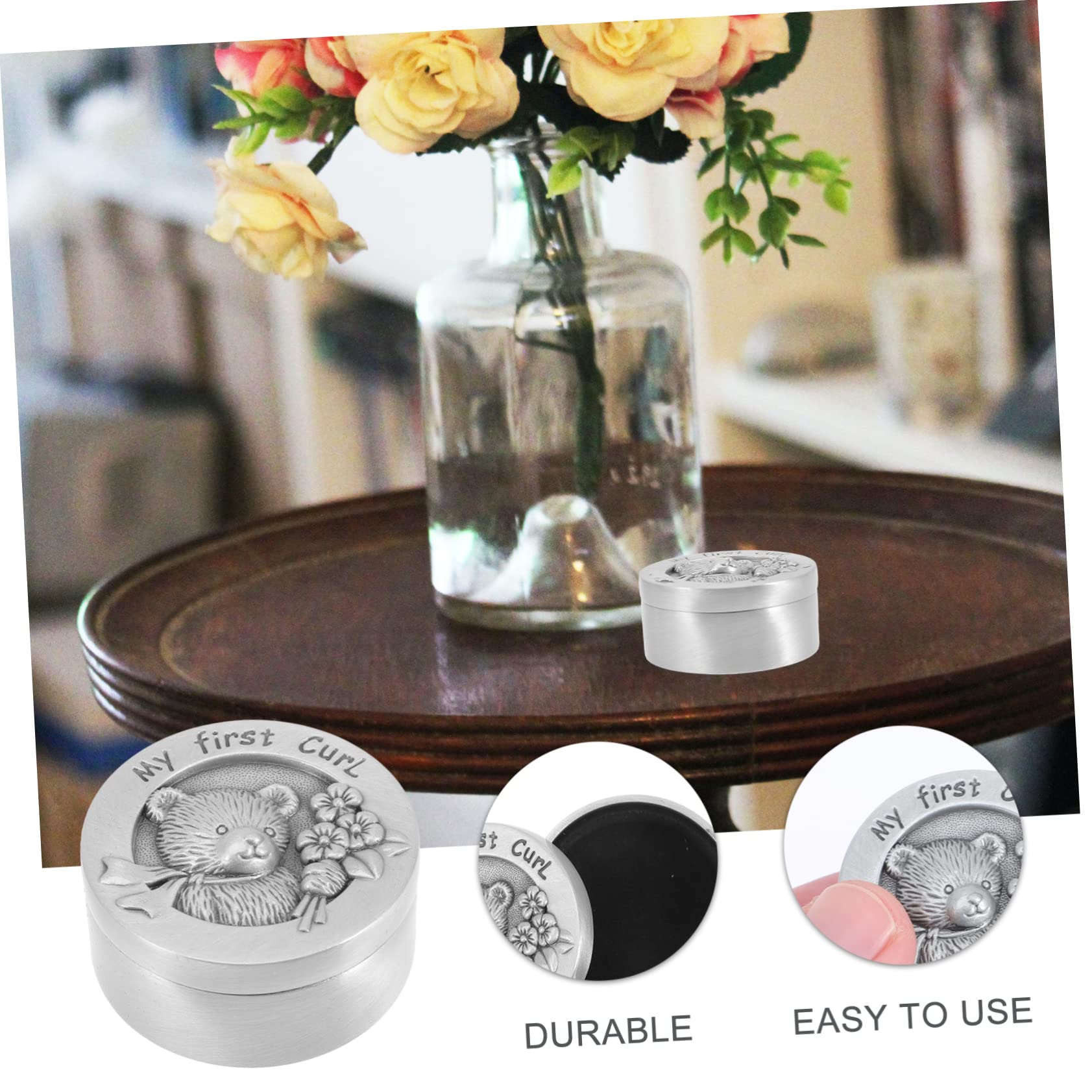 Toddmomy Metal Fetal Hair Box Baby Keepsake Curl Storage Box Cartoon Pattern for Boys and Girls