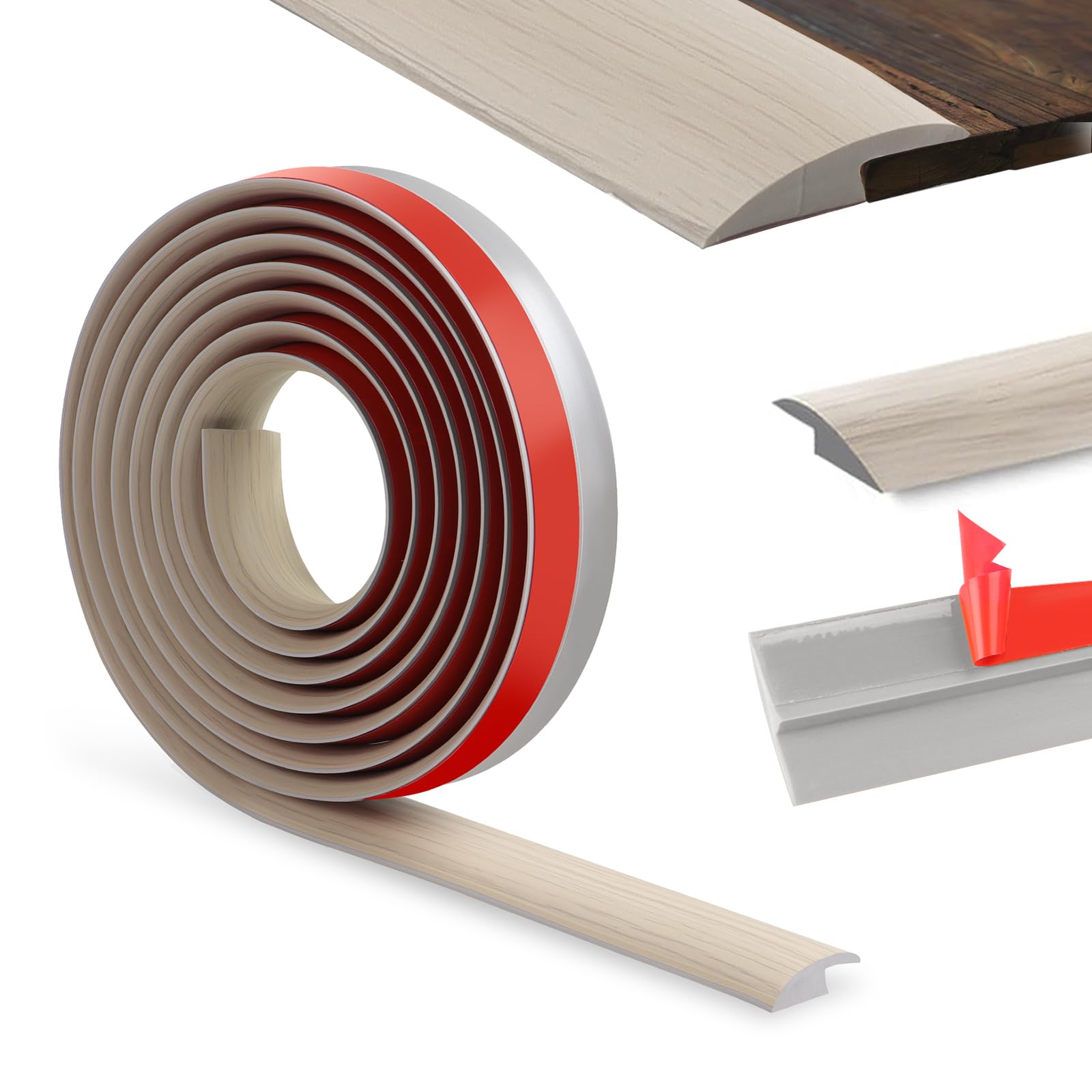 Ztowoto Gray Wood Grain-3M 300Cm Carpet Door Strips-Self Adhesive,Threshold Strip Door Bar Pvc，Floor Transition Strips Edgings Rubber Flooring,Door Threshold For Tile/Carpet Flooring Threshold Transition(3.5Cm,Gray Wood Grain)