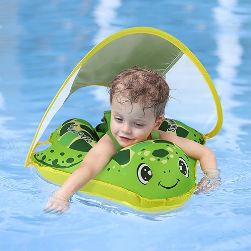 Flotador de piscina para bebé con toldo ajustable UPF50+ Flotador de natación para bebés para bebés