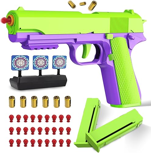 1911 - Pistola pequeña impresa en 3D, pistola de juguete para expulsar conchas bláster de bala suave con 40 balas, regalo ideal para niños