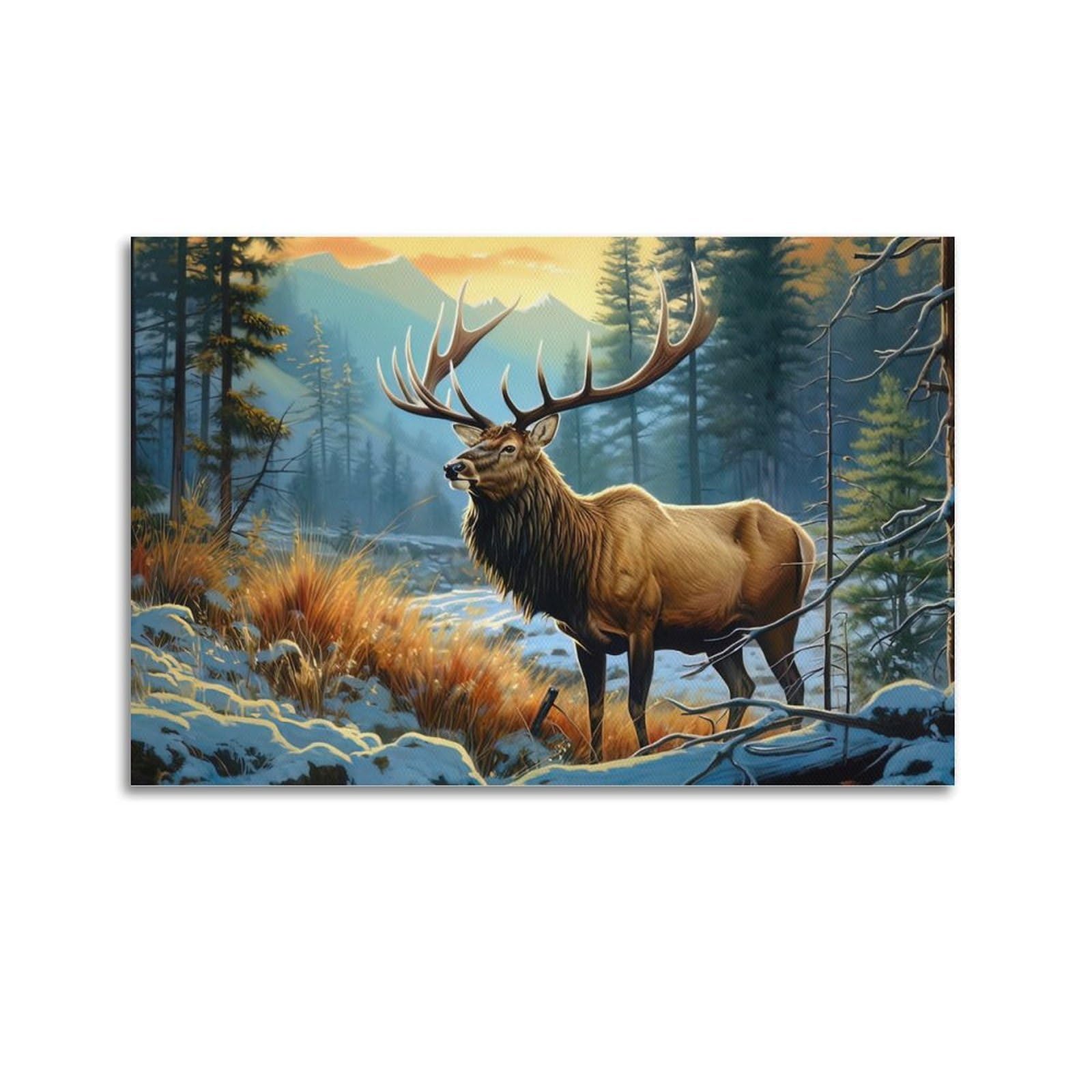 ZSZWHJ Animal Artwork Poster Elk in The Forest Poster Decorative Painting Canvas Wall Posters And Art Picture Print Modern Family Bedroom Decor Posters 16x24inch(40x60cm)