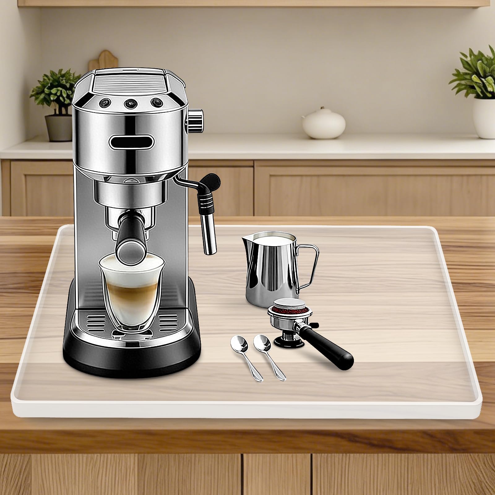 Silicone Coffee Maker Mat with Lip for Countertops 15.7''x11.8''Translucent