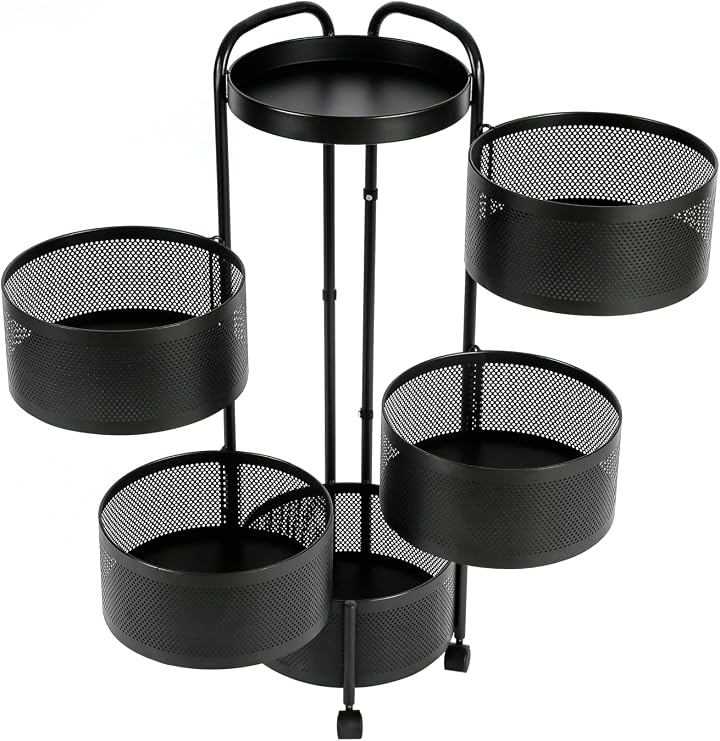 FEFE 360° Rotating Spice Rack Lazy Susan Cupboard Organizer, Turntable Rack for Pantry Cabinet Cupboards Countertop Storage Rack for Kitchen -Square (5 Basket)