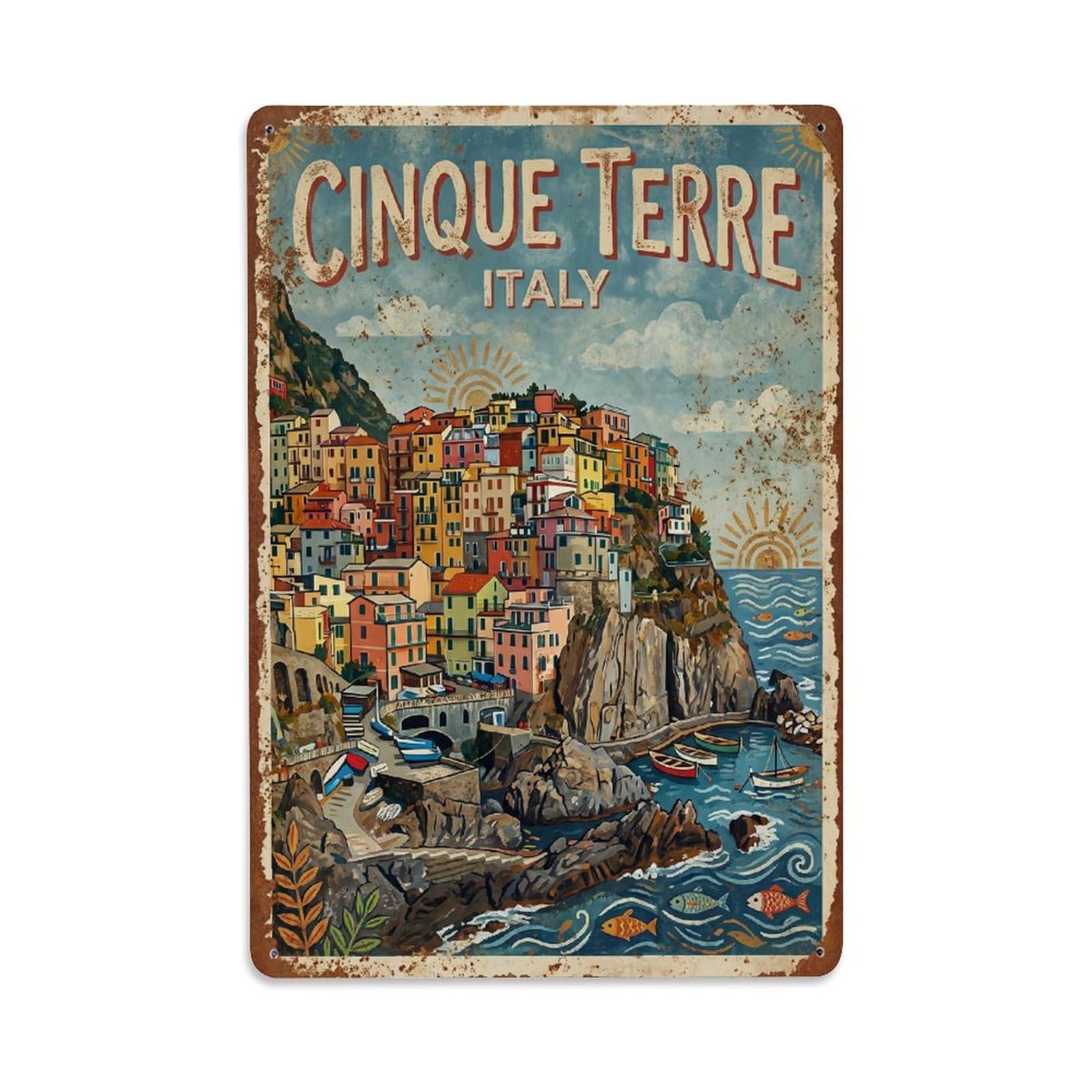 Huiyhb 8X12inch(20X30cm) Vintage Travel Cinque Terre Italy Rustic Metal Tin Sign