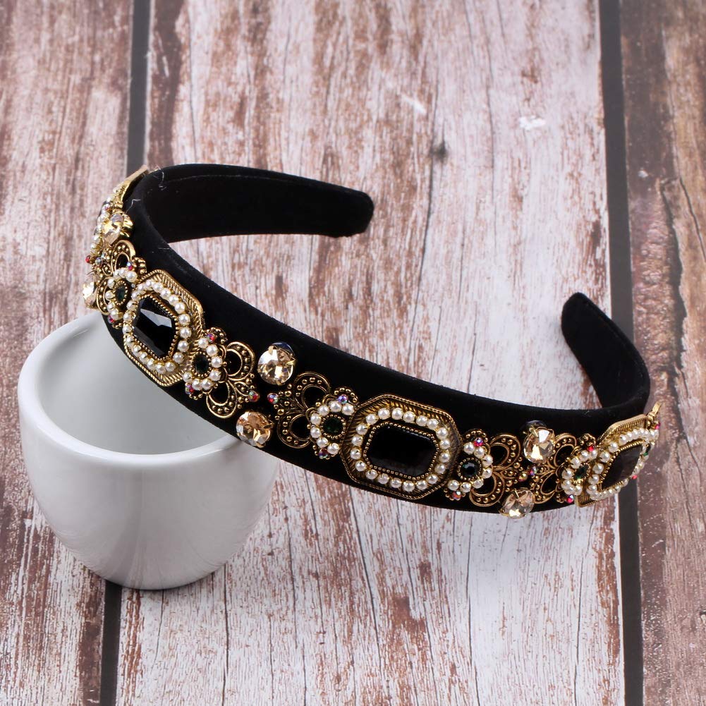Vintage Crystal Rhinestone Headband with Pearl Beads and Floral Alloy Charm Vintage Crystal Headband with Simulated Pearl Beads  main image 2