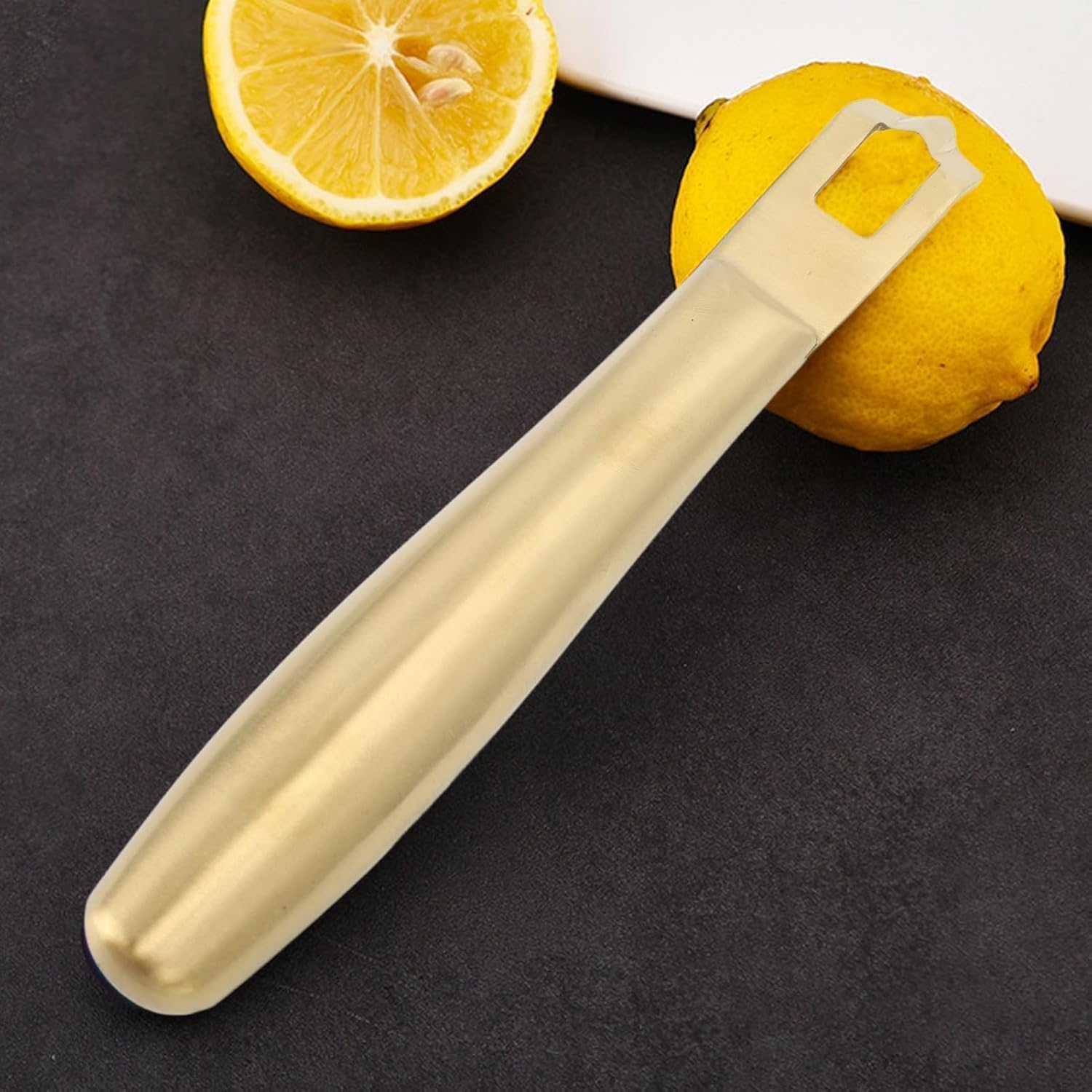 Lemon Peeler,Stainless Steel Fruit Peeling Gadget Lemon Zest Peeler for Cocktails Lemon Zest Scraper Orange Citrus Peeler Fruit Potato Carrot Peeler (Gold)