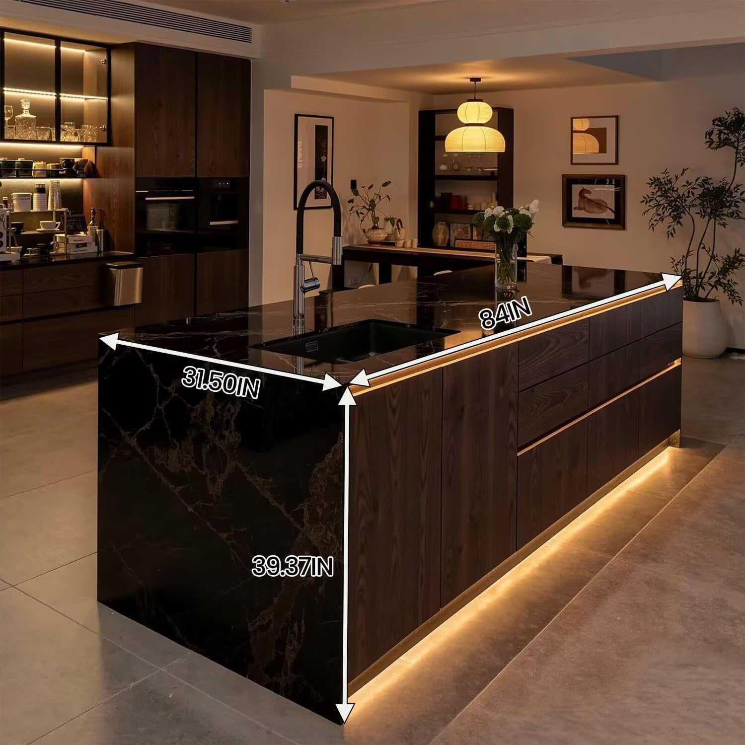 Kitchen Island with Storage - Kitchen Island Table with Integrated Sink, Luxurious Dinner Table for 4 Includes Under Cabinet Lighting, Power Outlets, Modern Design (84IN No Chairs)