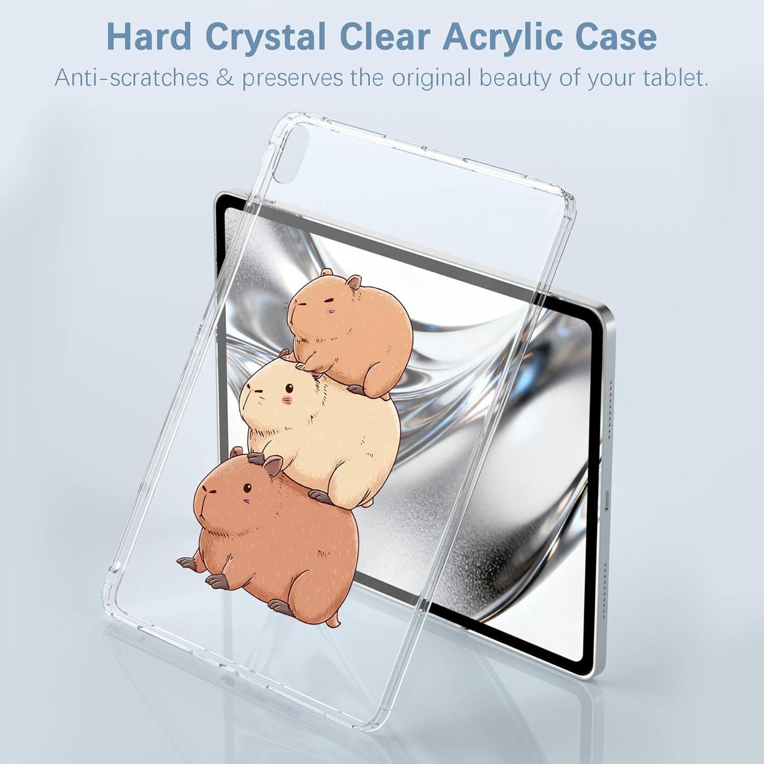 for iPad (A16) 11th Gen 2025 11"/10th Gen 2022 10.9",Kawaii Capybara Crystal Clear Case,Slim Lightweight Anti-Scratch Soft TPU Bumper Hard Acrylic Back Cover for Women