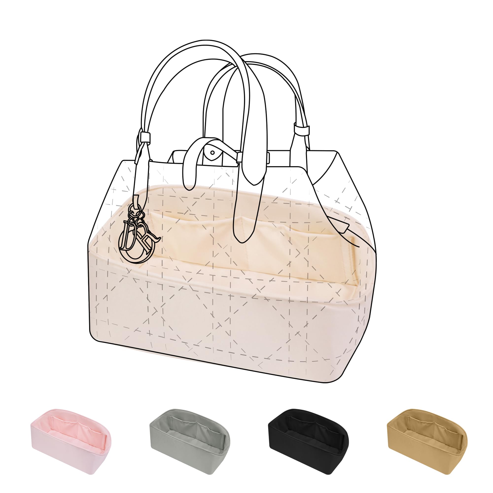 DGAZ Organizador Interior para Toujours Large, Inserto de Satén, Craie | Inserto de Satén de Lujo, Ajuste Perfecto, Protección Suave, Ligero