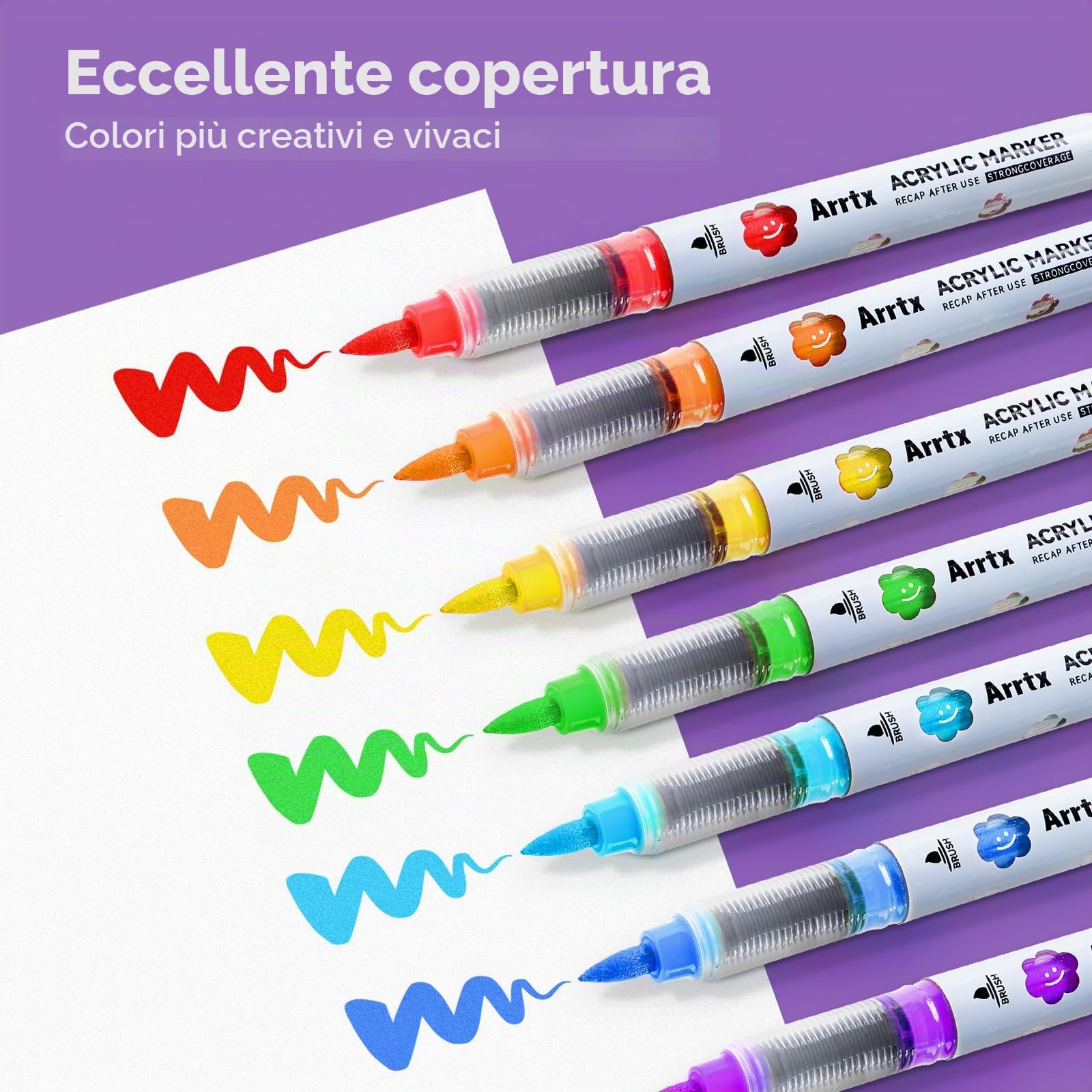 Arrtx Set di 60 matite acriliche con punta a pennello e grande capacità per pittura a pietra, vetro, legno, tela, ceramica, plastica – pennarelli acrilici per progetti artistici e disegni fai da te