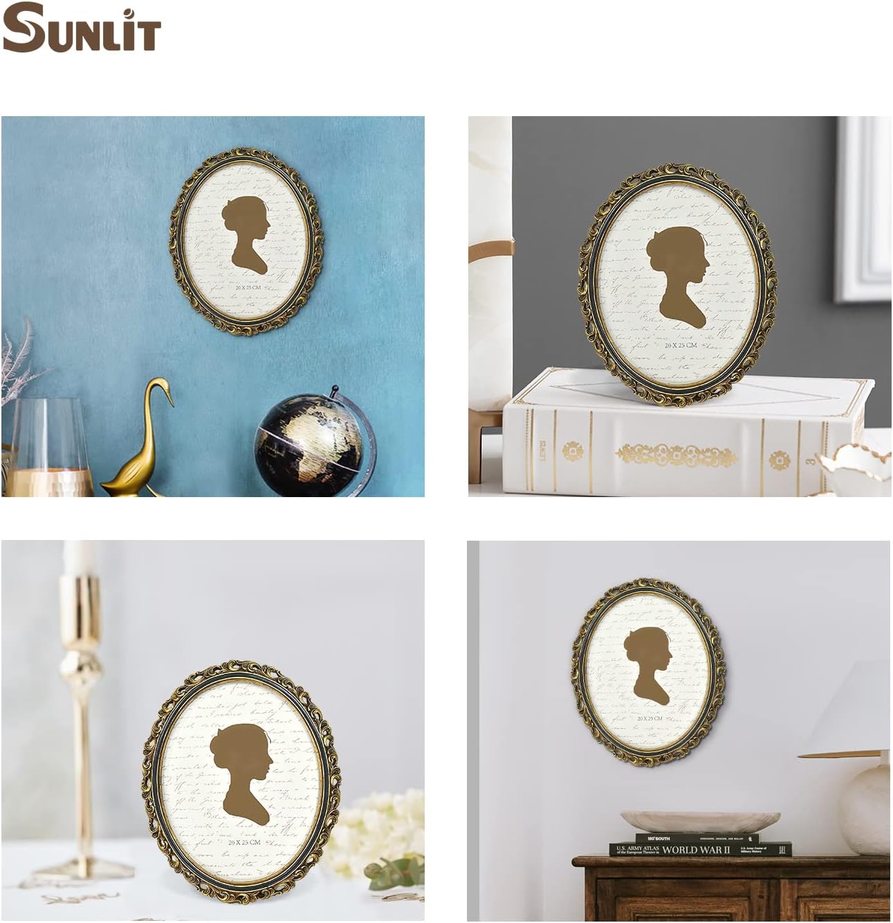 Sunlit Vintage Picture Frame 8x10 Inch, Oval Antique Photo Frames with Glass Front, Luxury Photo Display, Tabletop Wall Hanging, Gift Ideas, Golden Brown