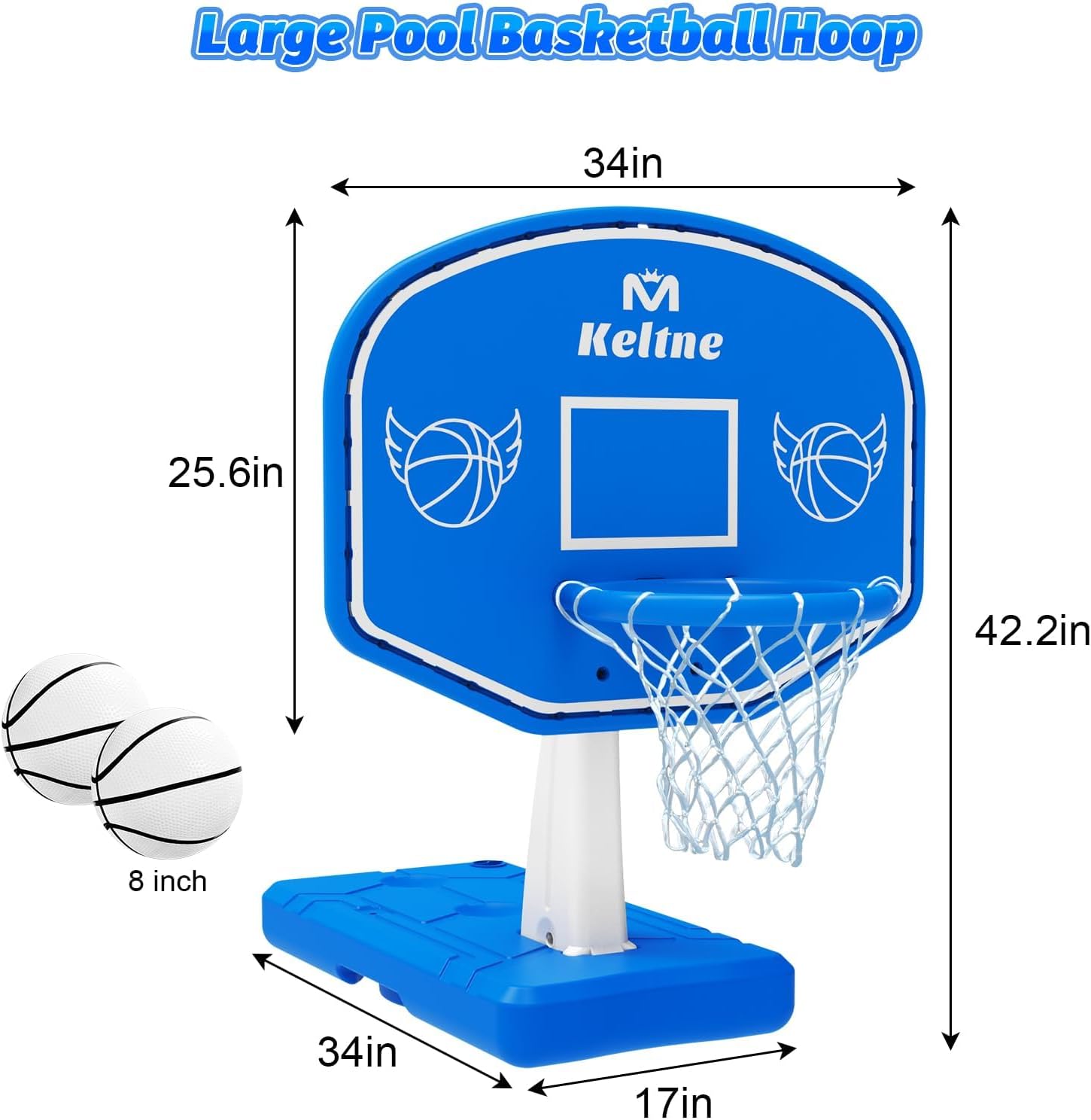 LED Pool Basketball Hoop, Poolside Water Basketball Hoop with High-Brightness Colorful Solar Lights, Oversized Basketball Hoops for Pool with 2 Balls/Pump, Light-Up Pool Games for Adults Teens.