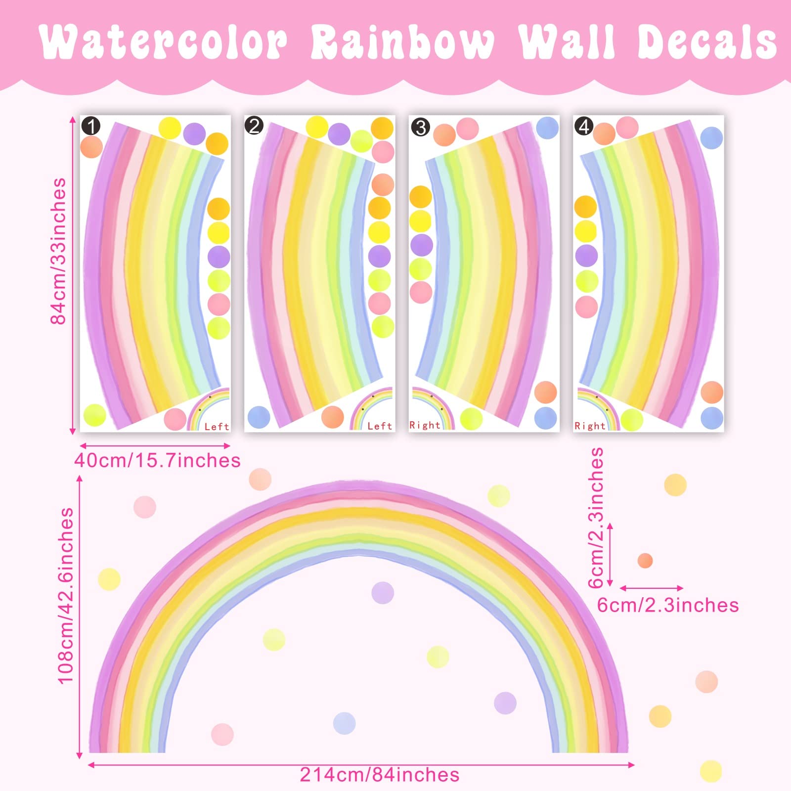 Calcomanía de pared grande de arco iris, diseño de lunares, color pastel, arcoíris, diseño de lunares, para pared, para cuarto de niños, habitación de las niñas