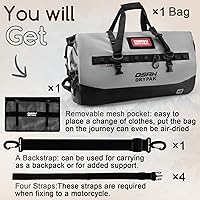 Vista 8 de Bolsa de lona impermeable 25L40L60L Bolsa trasera de motocicleta resistente, bolsa seca enrollable para viajes, camping, canotaje, kayak, aventura