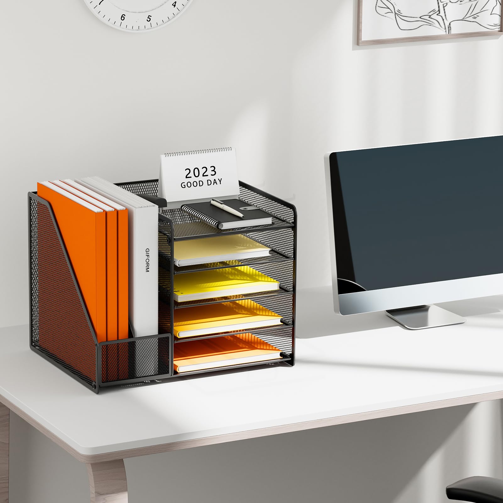 Organiseur Bureau En Maille Noir - 12 Compartiments + Tiroir - Pour Stylos, Maquillage, Accessoires