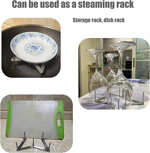 Miniatura 4 de Paquete de 2 estantes de placas de acero inoxidable, estante para tapa de olla, estante para tabla de cortar, botella, estante de secado de tazas,