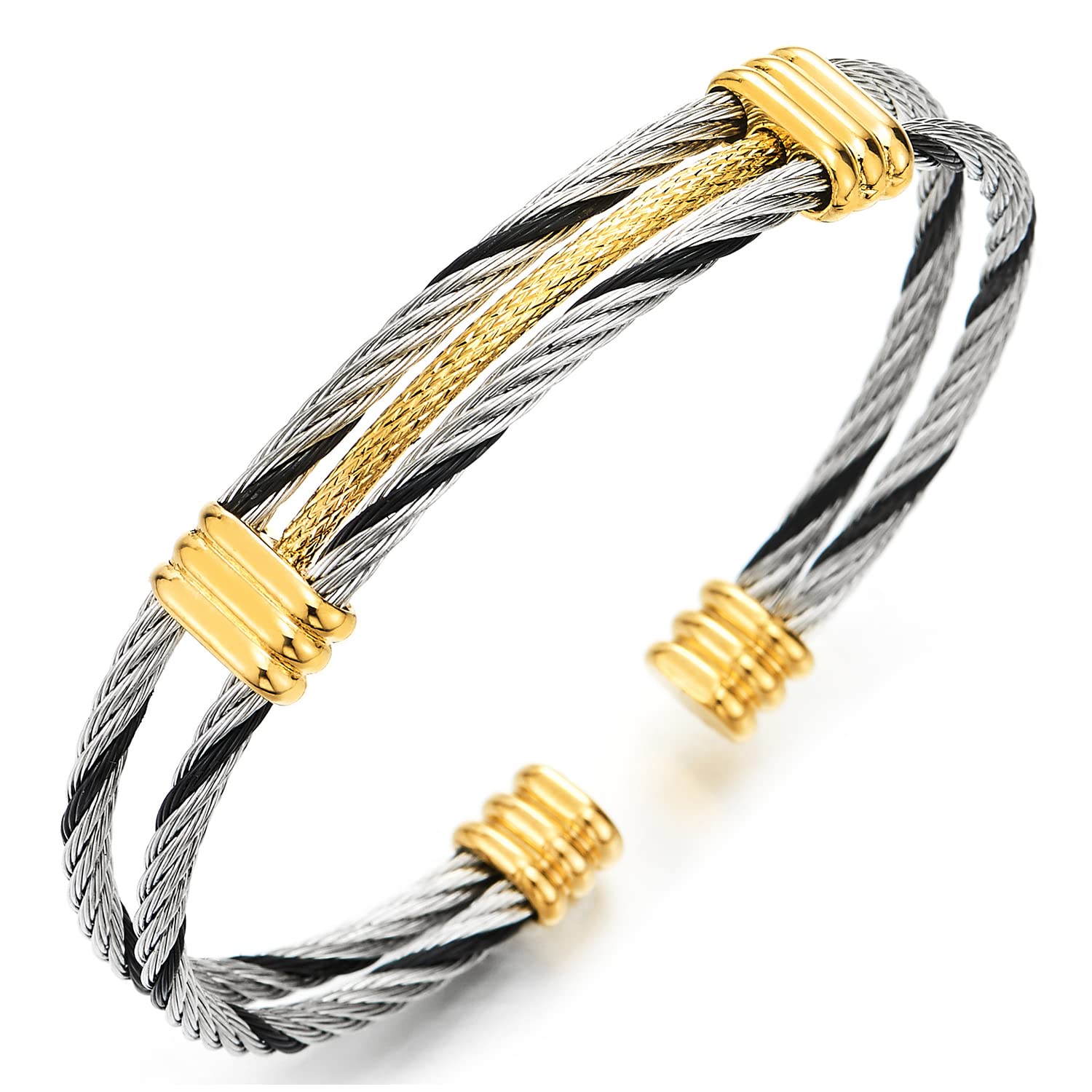 Men Women Stainless Steel Twisted Cable Adjustable Cuff Bangle Bracelet