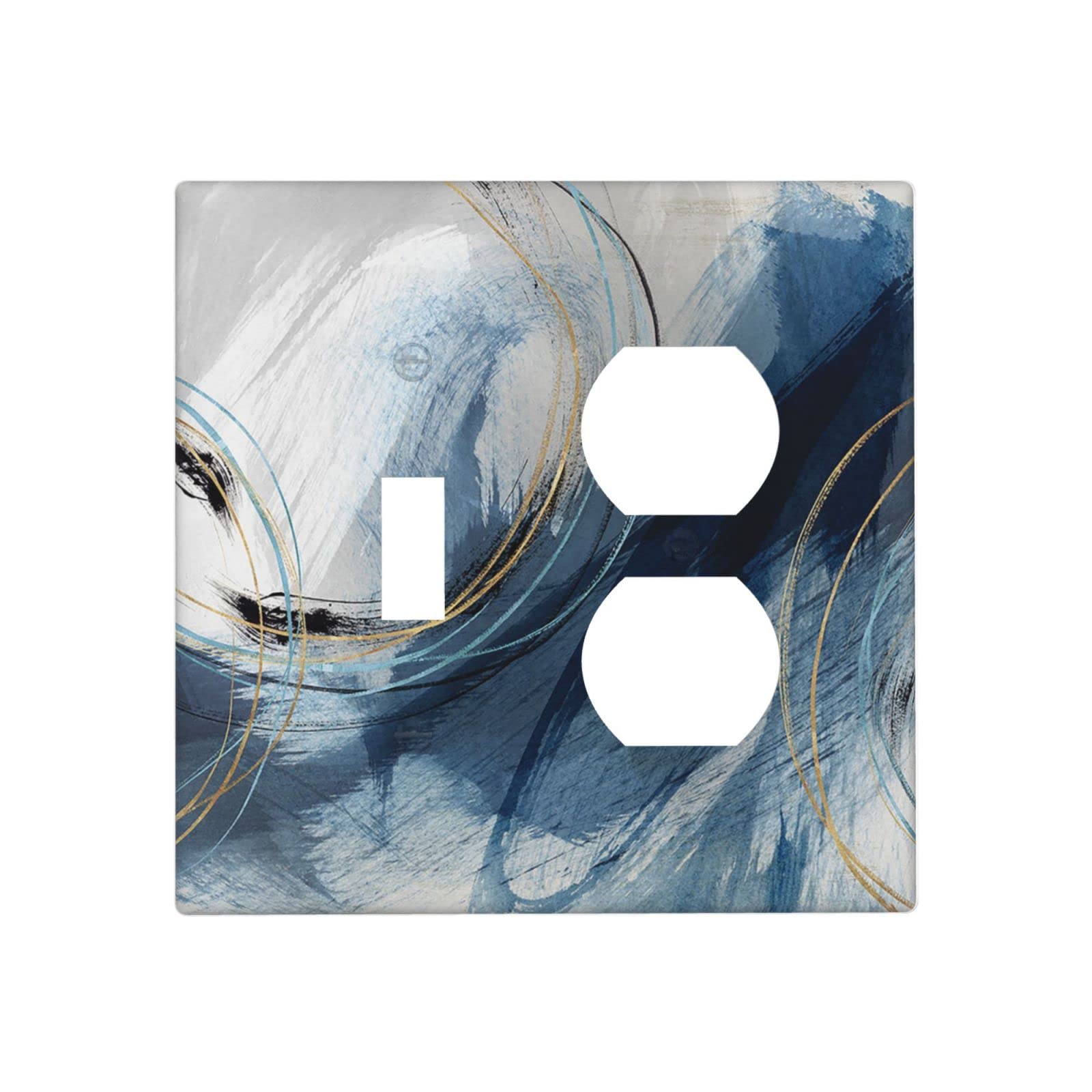 Abstract Colorful Fantasy Graffiti Blue Paintings Combination Toggle Light Switch/Duplex Receptacle Outlet Wall Plate Decorative 2 Gang Switch Cover Faceplate Kitchen Bathroom 4.50" x 4.60"