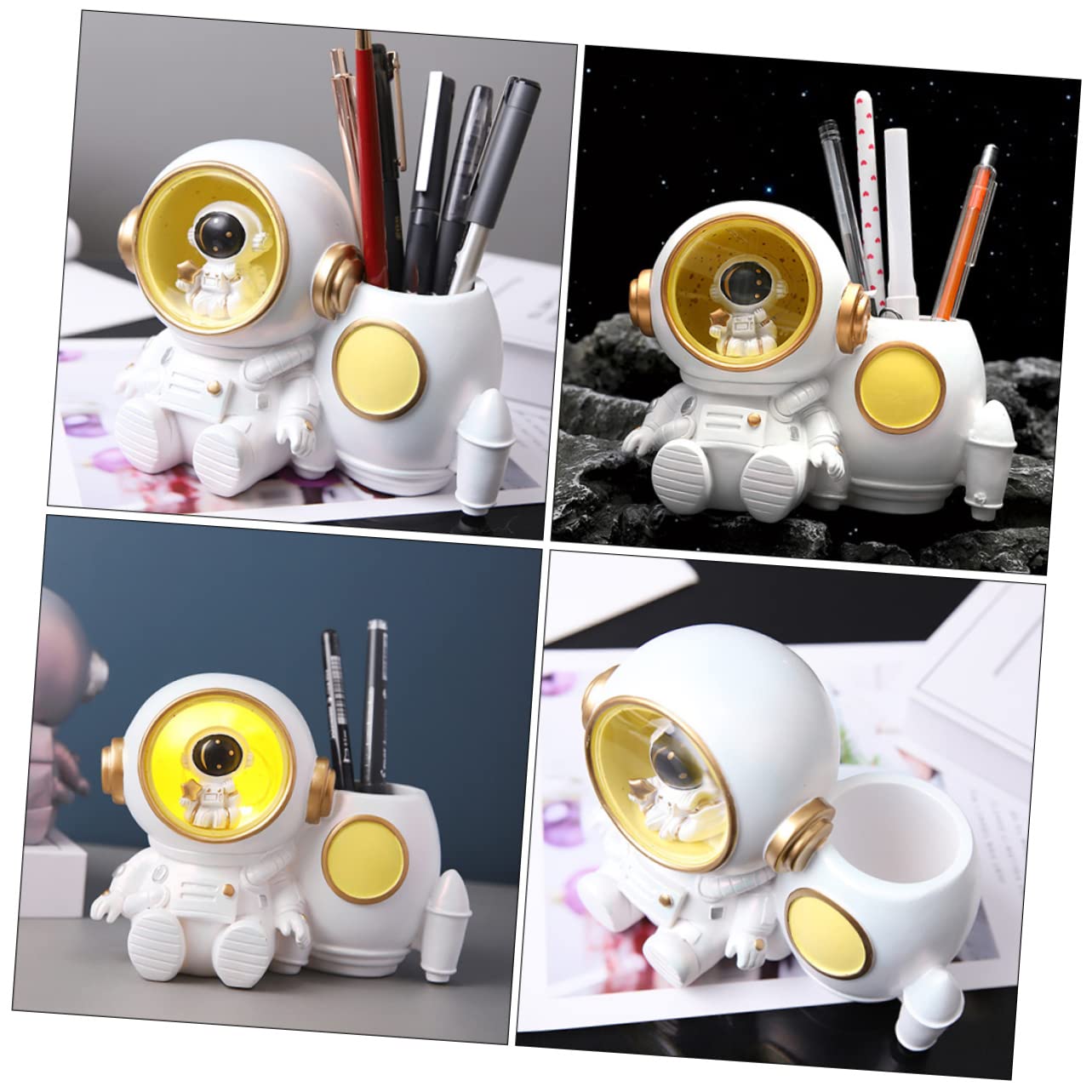 Portapenne Astronauta Con Luci Led Porta Penne Da Scrivania Per Ragazzo Ragazza Design Resina Porta Pastelli Leggero e Decorativo Per Ragazzi e Ragazze