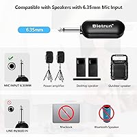 Vista 6 de Bietrun Auriculares inalámbricos con enchufe de 1/4 pulgadas, rango de 165 pies, micrófono inalámbrico UHF y micrófono de mano 2 en 1, para altavoz