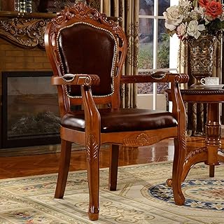 Tokyia norte de Europa Silla de comedor de madera americano Silla de comedor Silla Sillón de cuero café tallado fácil de montar adecuados 2 juegos Sillas de cocina (Color: Marrón, Tamaño: 106x58x50cm)