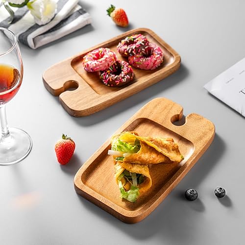 Miniatura 2 de James.F - Juego de 2 platos de picnic para aperitivos, bandeja de madera de acacia con soporte para vino, mini charcutería de queso para servir