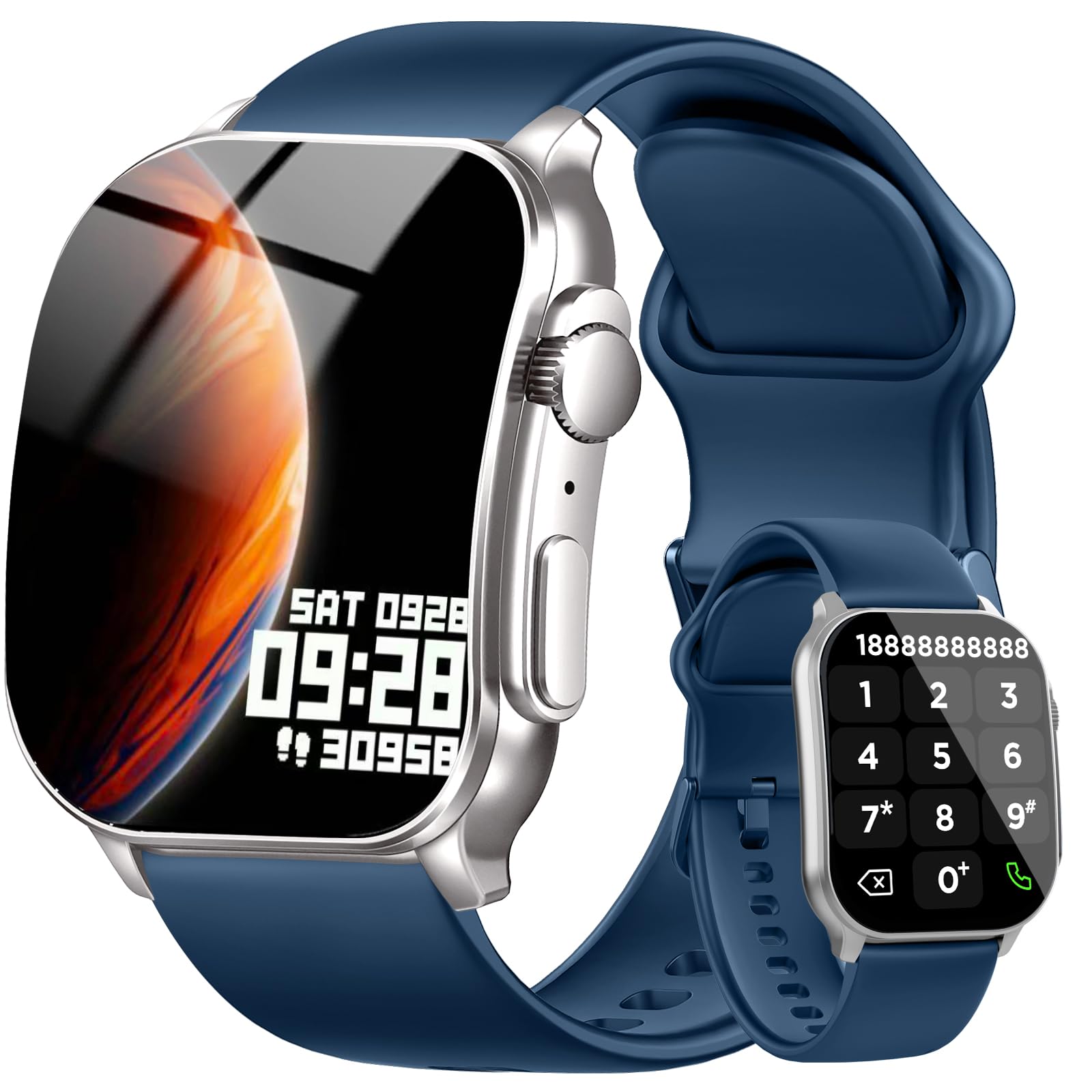 smart watch, 2.01" amoled curved touchscreen fitness watch, ip68 waterproof, 24/7 heart rate/sleep monitor, fitness tracker with pedometer, 120+ sports modes, smartwatch for android ios navy blue