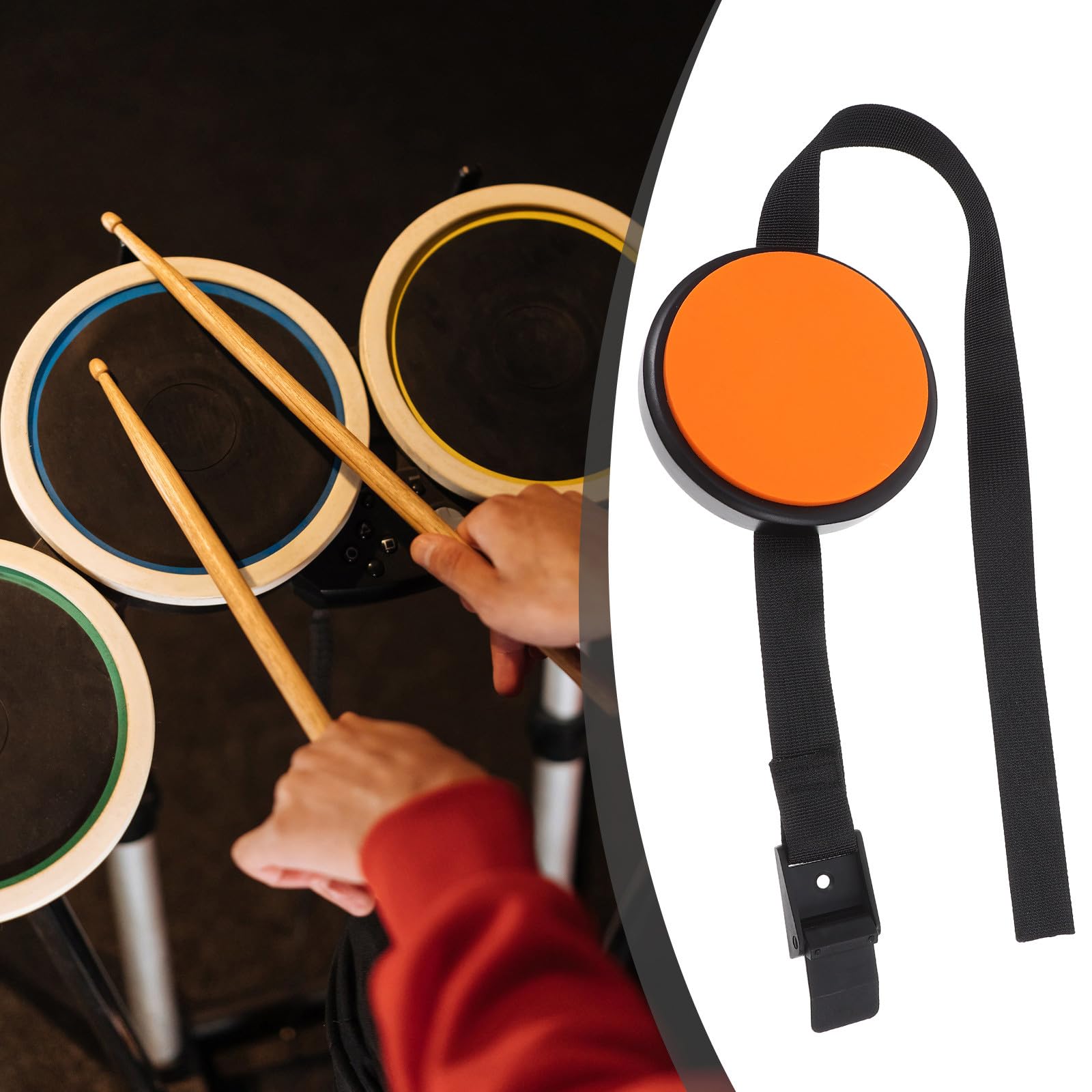VANZACK Almohadilla de Protección para Pierna de Percusión de Silicona Naranja Correa Ajustable Pad de Práctica de Batería Silencioso para Principiantes Compacto y Portátil para Uso en