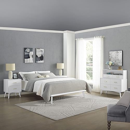 Miniatura 3 de Classic Brands Marco de cama con plataforma de madera Canton, color blanco, tamaño matrimonial