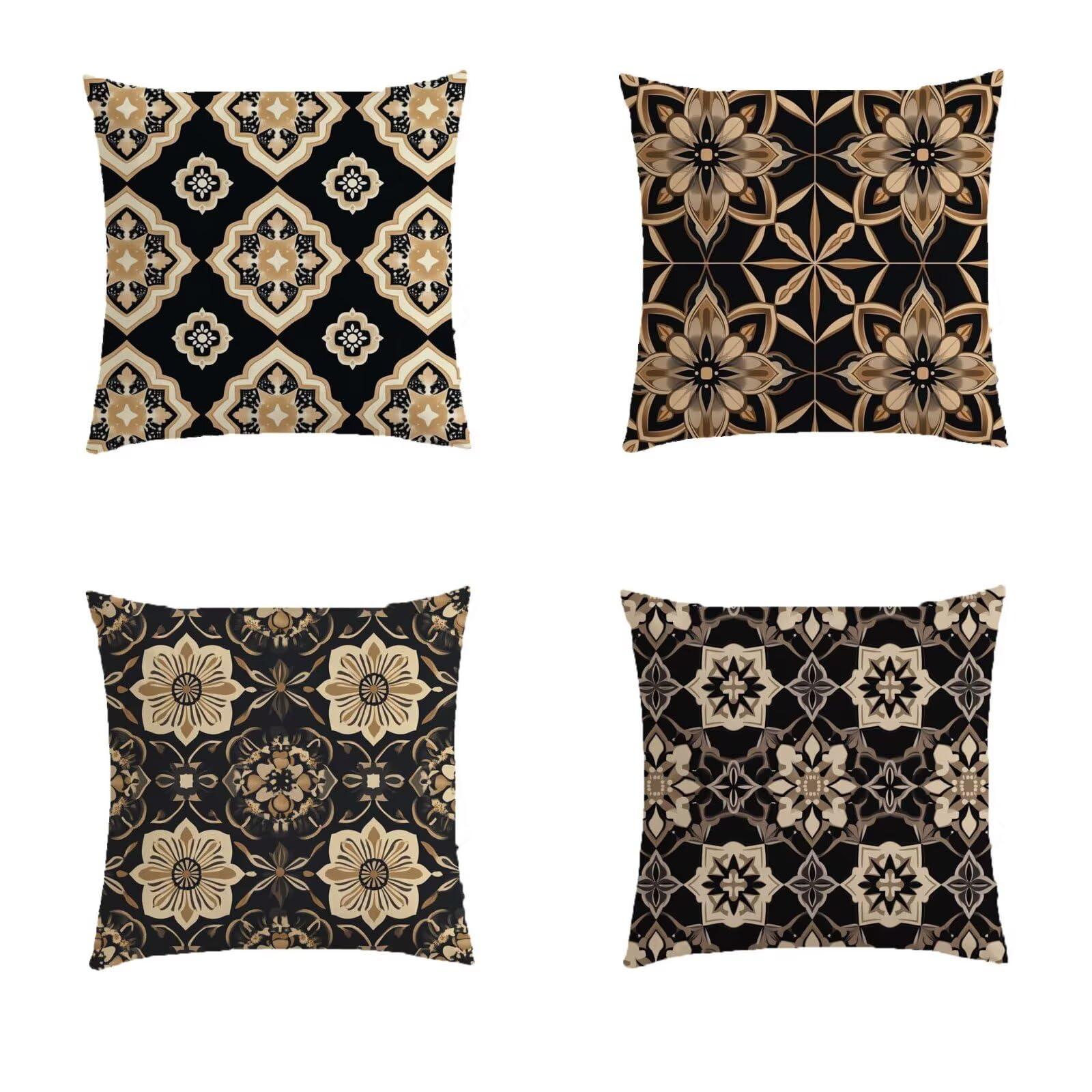 Housse de coussin double sided printing lot de 4 taies d'oreiller bohème rétro 45x45cm