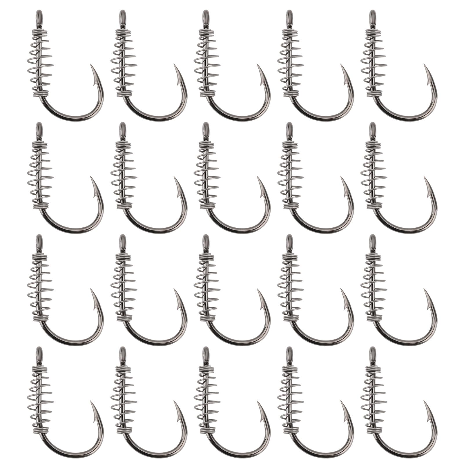 eMagTech 20Pcs Spring Fishing Hooks, Size 12# High Carbon Steel Hooks with Metal Spring Barbed Swivel Fishing Hooks Suitable forPower Bait Trout Carp, Black