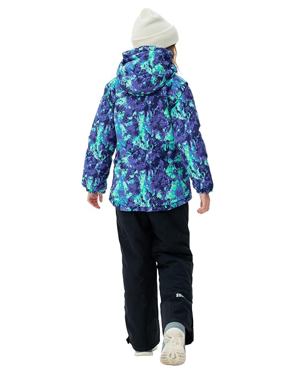 SMONTY Girls Boys Ski Suit Kids Snowsuits Waterproof Snowboard Elastic Hood Jacket with Bib Pants, Windproof Winter Warmth(6-7 Years,KALEIDOSC BLUE) by SMONTY - Image 5